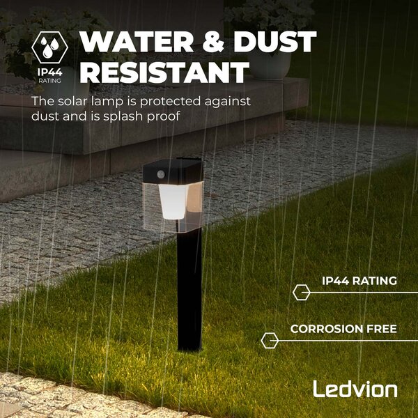 Ledvion LED Solar Außenlampe Stehend mit Bewegungssensor - Schwarz - IP44