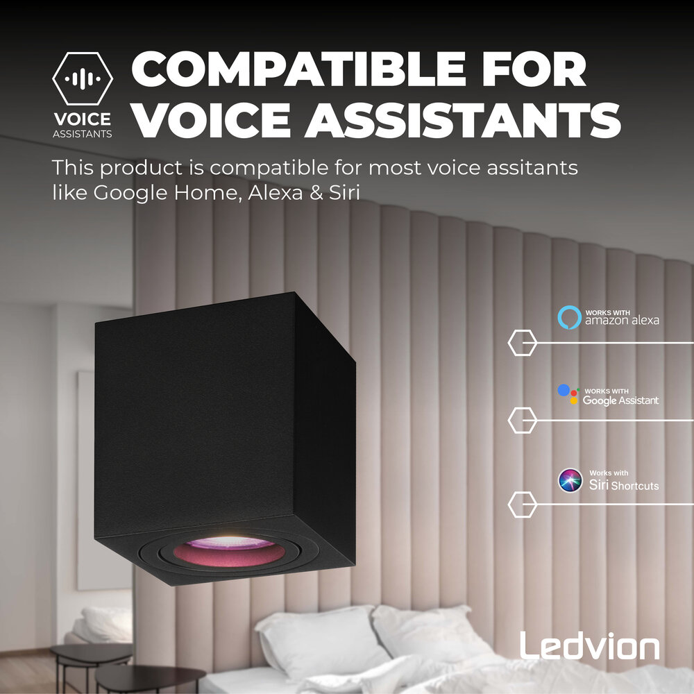 Ledvion Smart LED Aufbaustrahler - Quadratisch - Schwarz - 4,9W - RGB+CCT - Kippbar - IP20