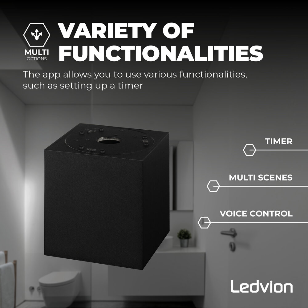 Ledvion Smart LED Aufbaustrahler - Quadratisch - Schwarz - 4,9W - RGB+CCT - Kippbar - IP20