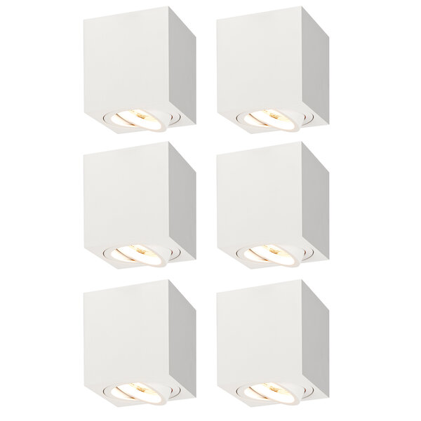 Ledvion 6x Dimmbare LED Aufbaustrahler - Quadratisch - Weiß - 5W - 2700K - Kippbar - IP20