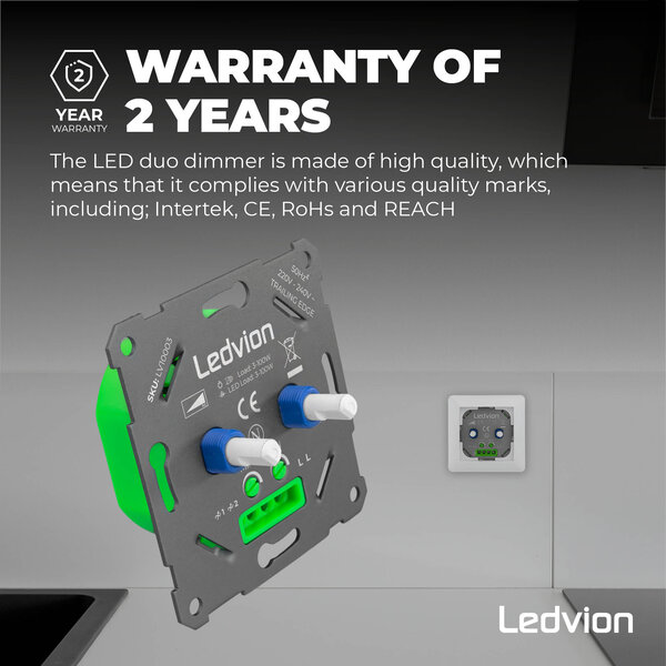 Ledvion LED Doppeldimmer 2x 3-100 Watt - 220-240V - Phasenabschnitt - Universal - Komplett