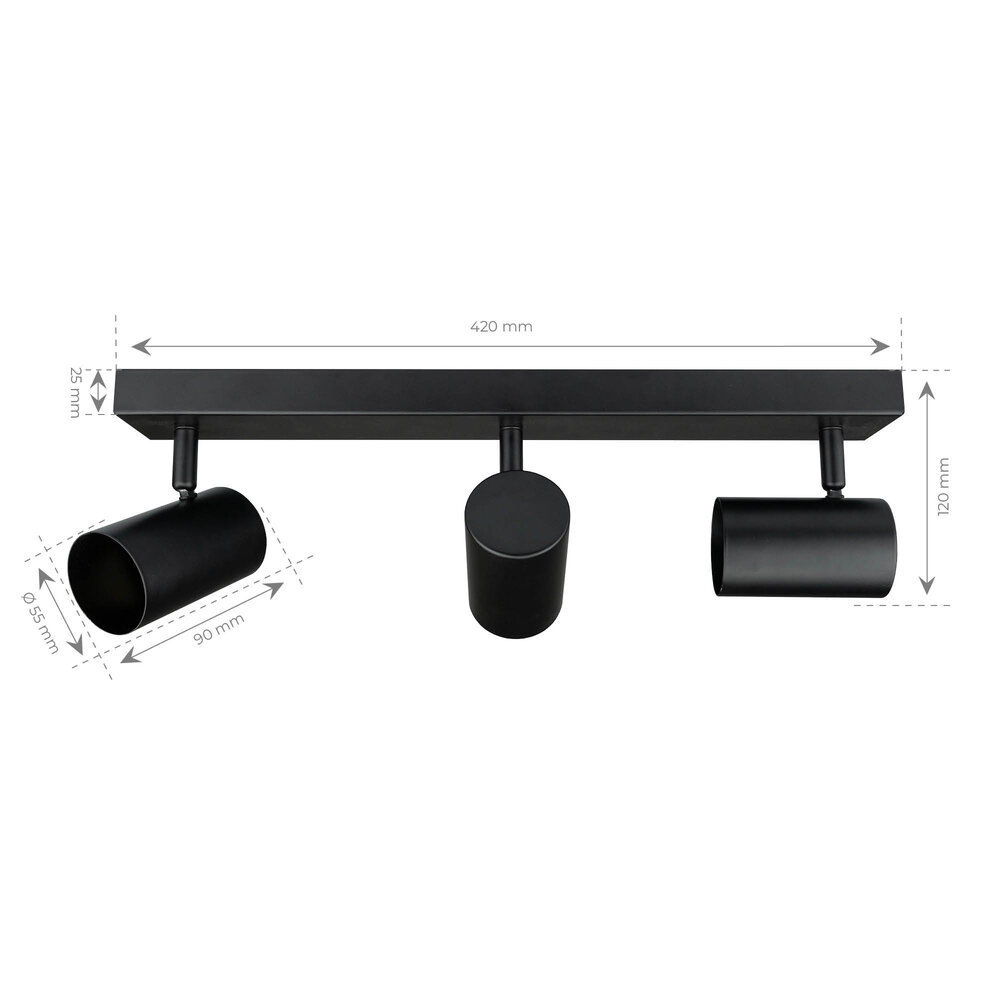 Ledvion LED Deckenstrahler Schwarz Trio - 3W - 6500K - Neigbar