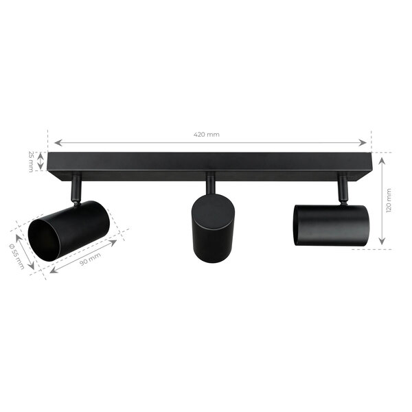 Ledvion LED Deckenstrahler Schwarz Trio - 3W - 6500K - Neigbar