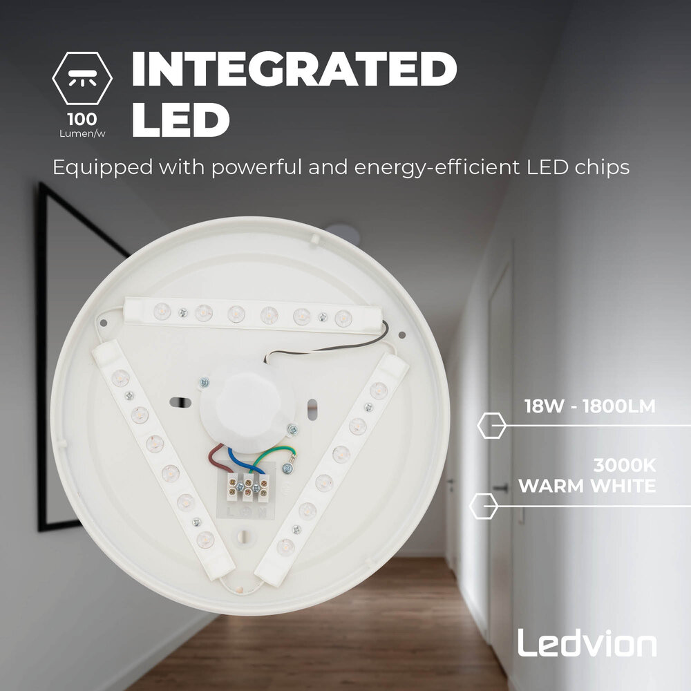Ledvion Deckenleuchte - 18W - 3000K - 1800 Lumen - Ø24 CM