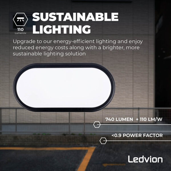 Ledvion LED Bulkhead Oval – 6,5 W – 4000K – 700 Lumen – Schwarz – IP54 wasserdicht – 5 Jahre Garantie