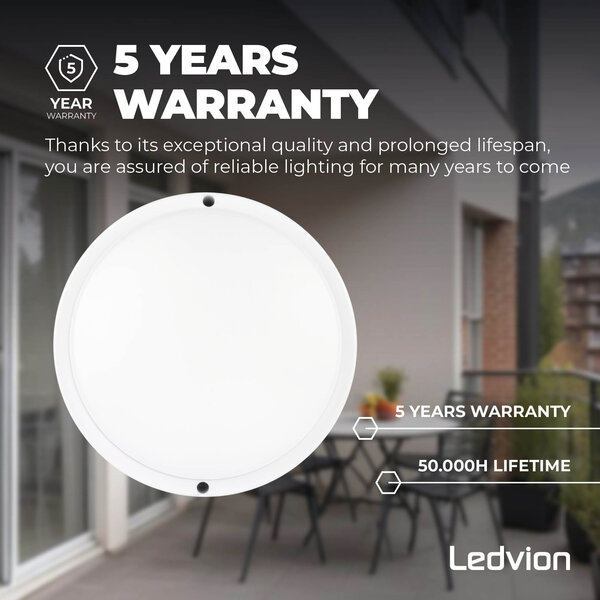 Ledvion LED Bulkhead Ø22 CM - Deckenleuchte - 10W - CCT - 1000 Lumen - Weiß - IP65 Wasserdicht - 5 Jahre Garantie