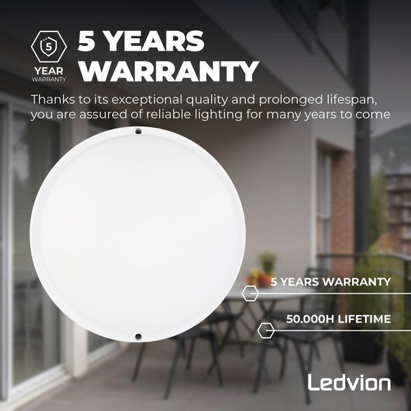 Ledvion LED Bulkhead Ø28 CM - Deckenleuchte - 20W - CCT - 2000 Lumen - Weiß - IP65 Wasserdicht - 5 Jahre Garantie