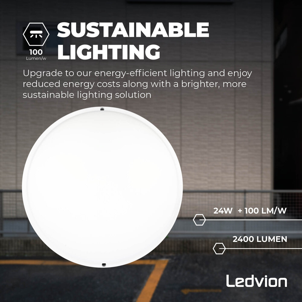 Ledvion LED Bulkhead Ø35 CM - Deckenleuchte - 24W - CCT - 2400 Lumen - Weiß - IP65 Wasserdicht - 5 Jahre Garantie