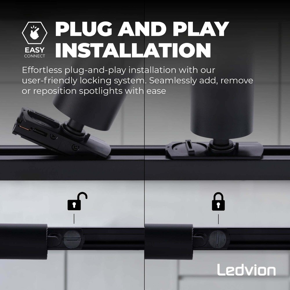 Ledvion 1m LED Schienensystem - 2 Spots - 3W - 2700K - Dimmbar - 1 Phasen - Schwarz
