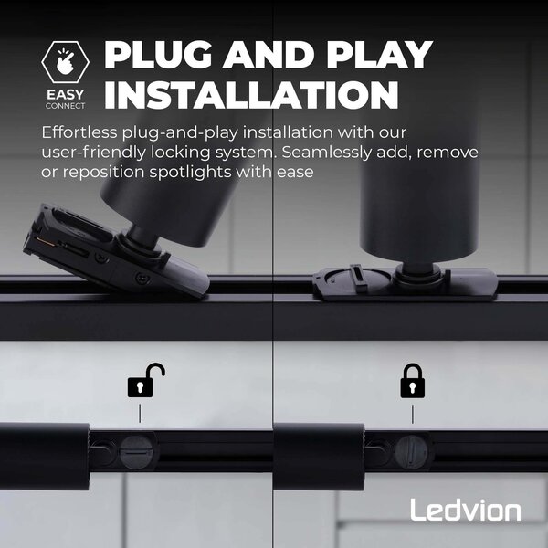 Ledvion 1m LED Schienensystem - 2 Spots - 3W - 2700K - Dimmbar - 1 Phasen - Schwarz