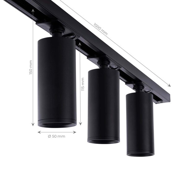 Ledvion 1m LED Schienensystem - 2 Spots - 3W - 2700K - Dimmbar - 1 Phasen - Schwarz