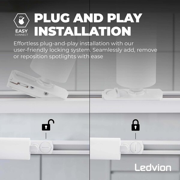 Ledvion 1m LED Schienensystem - 2 Spots - Dimmbar - 1 Phasen - Weiß