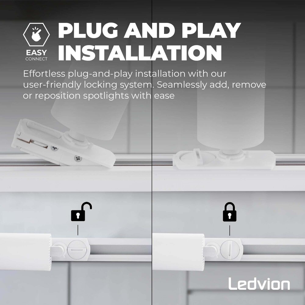 Ledvion 1m LED Schienensystem - 2 Spots - 3W - 2700K - Dimmbar - 1 Phasen - Weiß