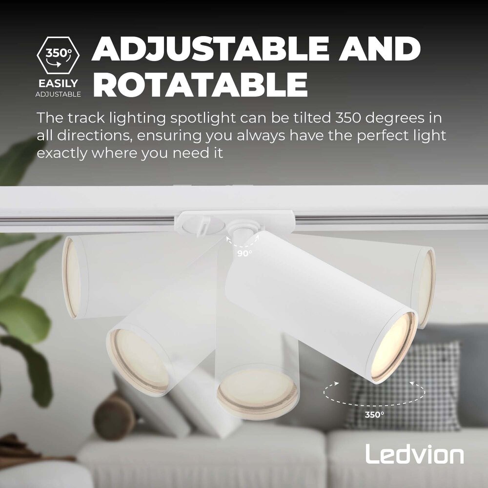 Ledvion 3m LED Schienensystem - 7 Spots - 5W - 2700K - Dimmbar - 1 Phasen - Weiß