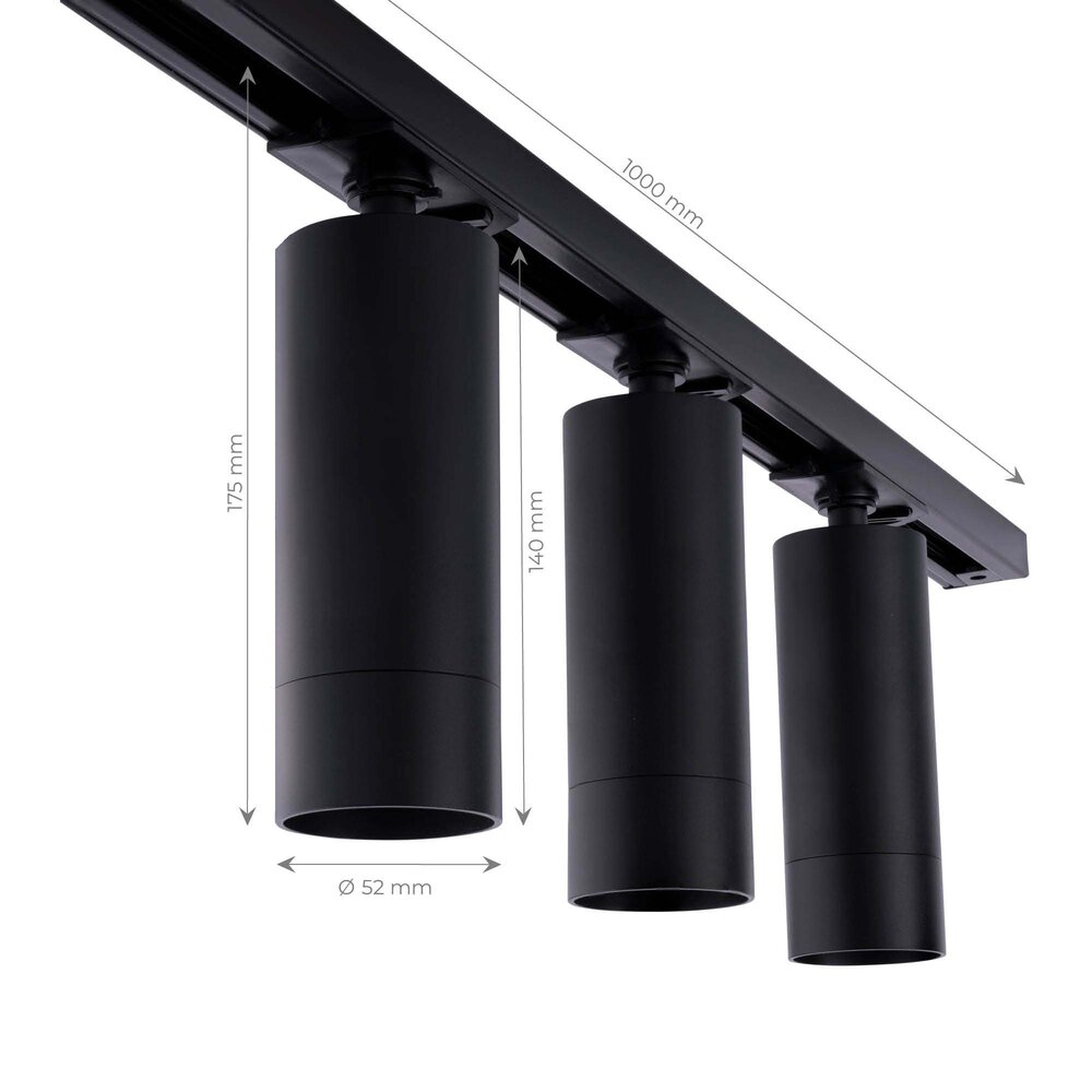 Ledvion 1m LED Schienensystem - 4 Spots - 5W - 2700K - Dimmbar - 1 Phasen - Schwarz