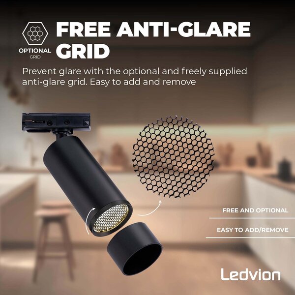 Ledvion 2m LED Schienensystem - 4 Spots - 3W - 2700K - Dimmbar - 1 Phasen - Schwarz