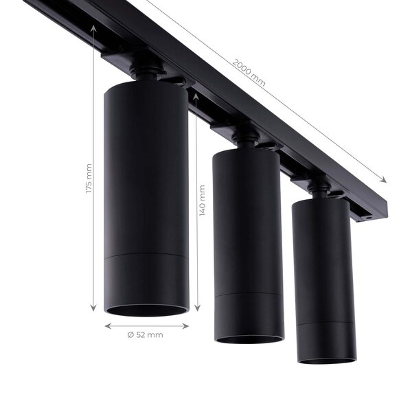 Ledvion 2m LED Schienensystem - 4 Spots - 3W - 2700K - Dimmbar - 1 Phasen - Schwarz