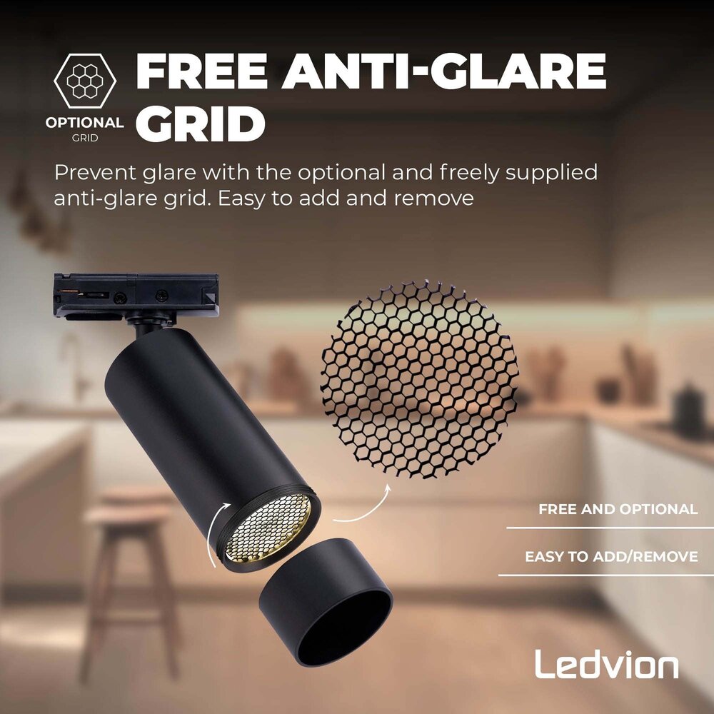 Ledvion 2m LED Schienensystem - 5 Spots - 3W - 2700K - Dimmbar - 1 Phasen - Schwarz