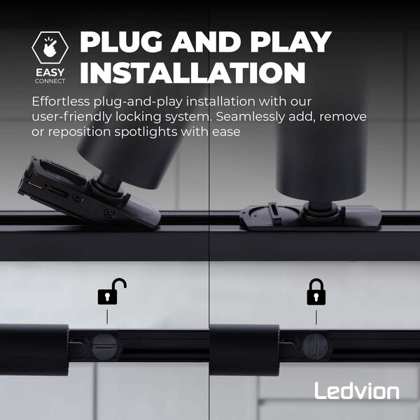 Ledvion 2m LED Schienensystem - 5 Spots - 5W - 2700K - Dimmbar - 1 Phasen - Schwarz