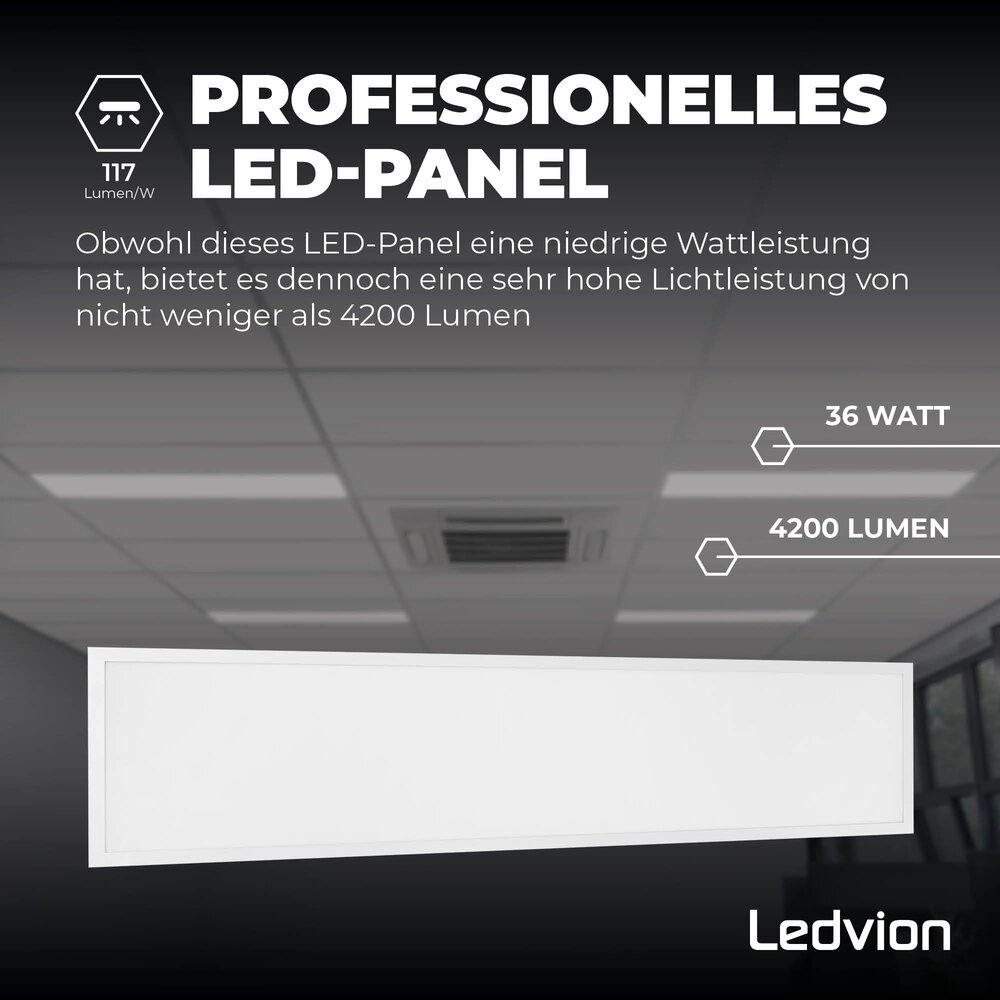 Ledvion Lumileds LED-Panel 30x120 - 36W - 3000K - 117 lm/W - UGR <22 - 5 Jahre Garantie