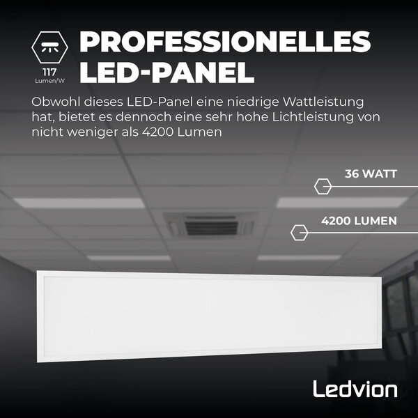 Ledvion Lumileds LED-Panel 30x120 - 36W - 3000K - 117 lm/W - UGR <22 - 5 Jahre Garantie