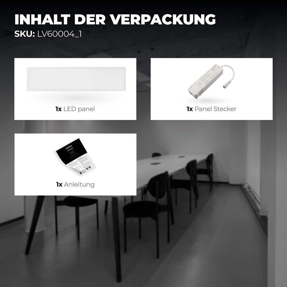 Ledvion Lumileds LED-Panel 30x120 - 36W - 3000K - 117 lm/W - UGR <22 - 5 Jahre Garantie