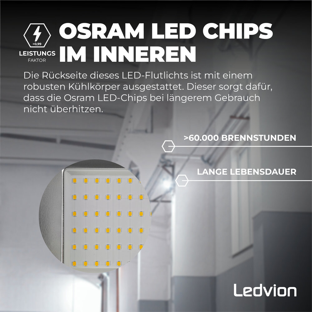 Ledvion LED Fluter mit Sensor 100W - Osram LED Chips - 6500K - Schnellanschluss