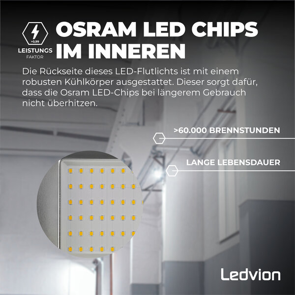 Ledvion LED Fluter mit Sensor 100W - Osram LED Chips - 6500K - Schnellanschluss