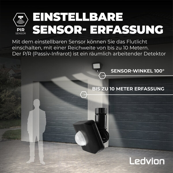Ledvion LED Fluter mit Sensor 100W - Osram LED Chips - 6500K - Schnellanschluss