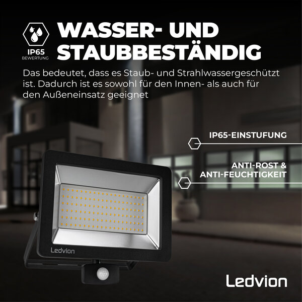 Ledvion LED Fluter mit Sensor 100W - Osram LED Chips - 6500K - Schnellanschluss