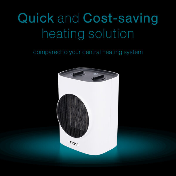 Tiqvi Heizlüfter - 1500W - Bis zu 25 m² - PTC - 2 Einstellungen - Weiß - Elektroheizung - Einstellbarer Thermostatknopf