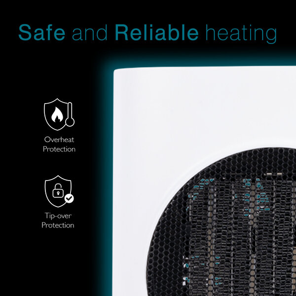 Tiqvi Heizlüfter - 1500W - Bis zu 25 m² - PTC - 2 Einstellungen - Weiß - Elektroheizung - Einstellbarer Thermostatknopf