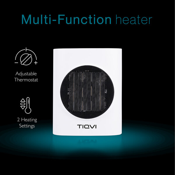 Tiqvi Heizlüfter - 1500W - Bis zu 25 m² - PTC - 2 Einstellungen - Weiß - Elektroheizung - Einstellbarer Thermostatknopf