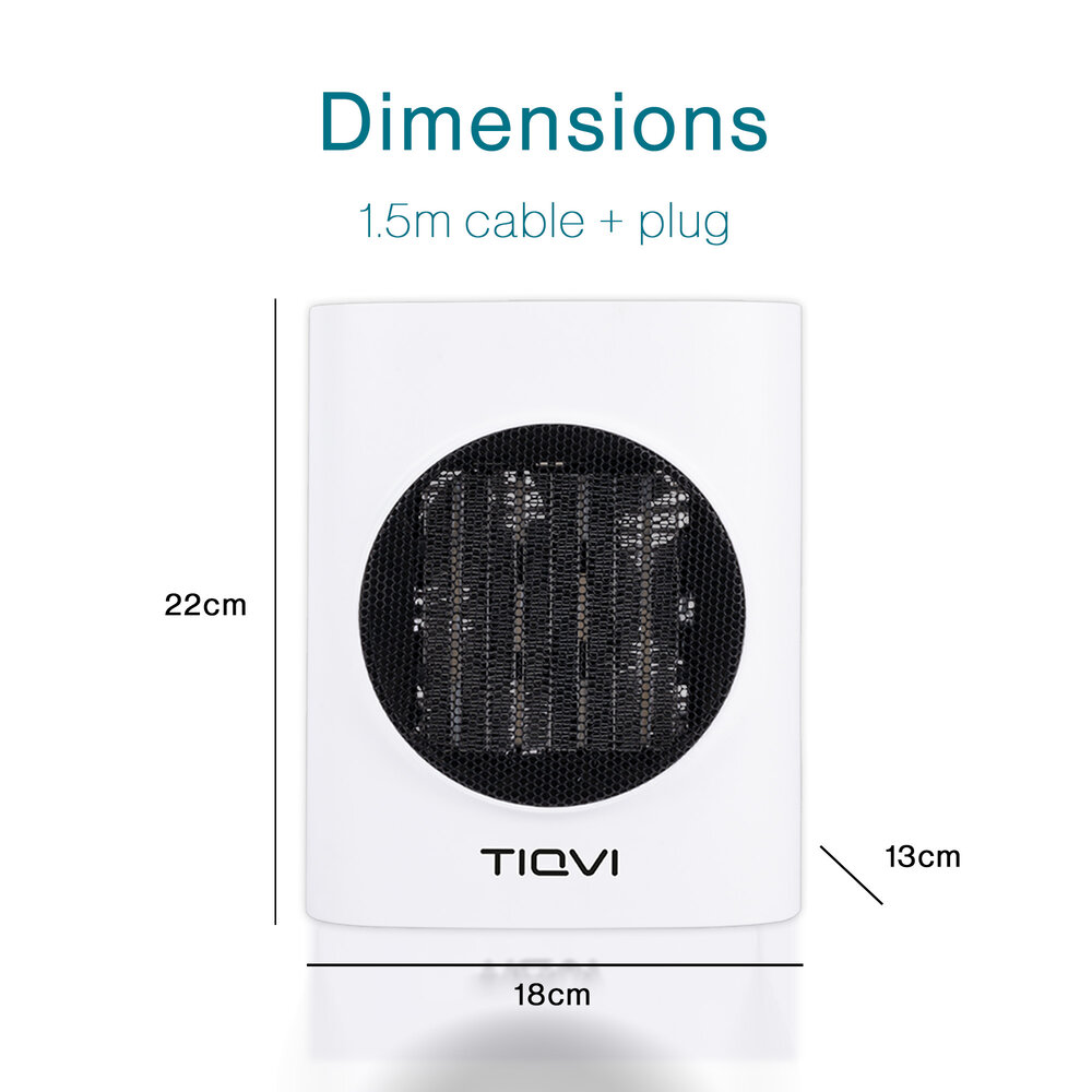 Tiqvi Heizlüfter - 1500W - Bis zu 25 m² - PTC - 2 Einstellungen - Weiß - Elektroheizung - Einstellbarer Thermostatknopf