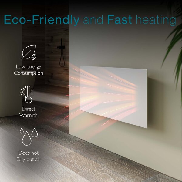 Tiqvi Smart Paneelheizung - 1500W - 4 Heizstufen - Überhitzungsschutz - WiFi - Weiß - Bis 25m²
