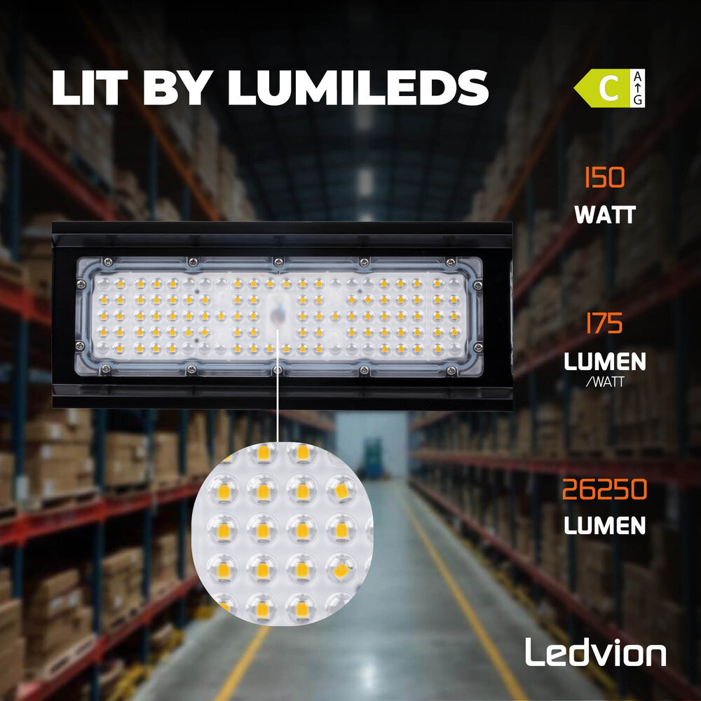 Ledvion LED Hallenstrahler Linear 150W - 175lm/W -  IP65 - 4000K - Dimmbar - Lumileds Chips - Lagerbeleuchtung - 5 Jahre Garantie