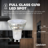 Ledvion GU10 LED Spot - 3W - 2700K - 345 Lumen - Full Glass