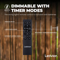 Ledvion 27m LED Lichterkette mit Fernbedienung + 3m Anschlusskabel - G40 - 2700K - 12V - IP44 - Verknüpfbar - inkl. 50 LEDs - Plug & Play