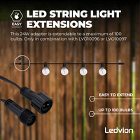 Ledvion 27m LED Lichterkette mit Fernbedienung + 3m Anschlusskabel - G40 - 2700K - 12V - IP44 - Verknüpfbar - inkl. 50 LEDs - Plug & Play