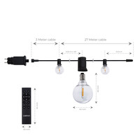 Ledvion 27m LED Lichterkette mit Fernbedienung + 3m Anschlusskabel - G40 - 2700K - 12V - IP44 - Verknüpfbar - inkl. 50 LEDs - Plug & Play