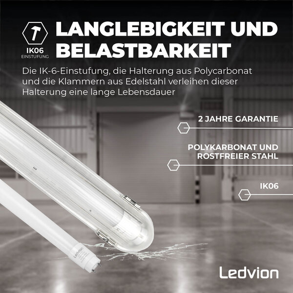 Ledvion LED Feuchtraumleuchte mit Sensor 60CM - 7W - 4000K - IP65 - Inkl. LED Röhre