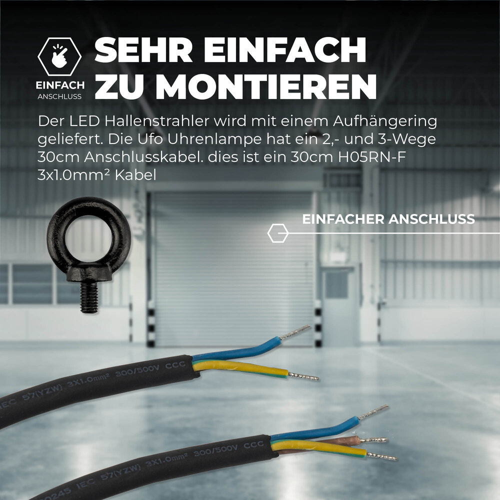 Ledvion LED Hallenstrahler 80W - Energieeffizienzklasse A - 120° - 192 Lm/W - 6000K - IP65 - Dimmbar - 5 Jahre Garantie - GS-geprüft