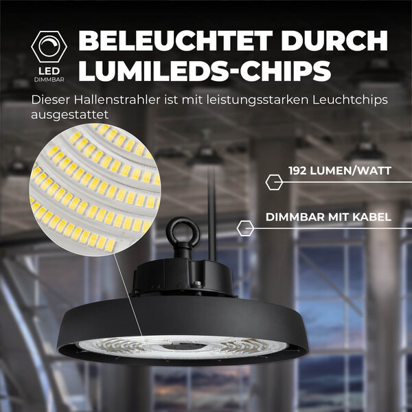 Ledvion LED Hallenstrahler 80W - Energieeffizienzklasse A - 120° - 192 Lm/W - 6000K - IP65 - Dimmbar - 5 Jahre Garantie - GS-geprüft