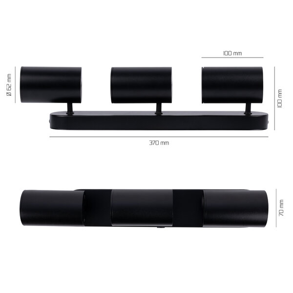 Ledvion LED Deckenstrahler Schwarz Trio - Dimmbar - 3W - 6500K - Neigbar
