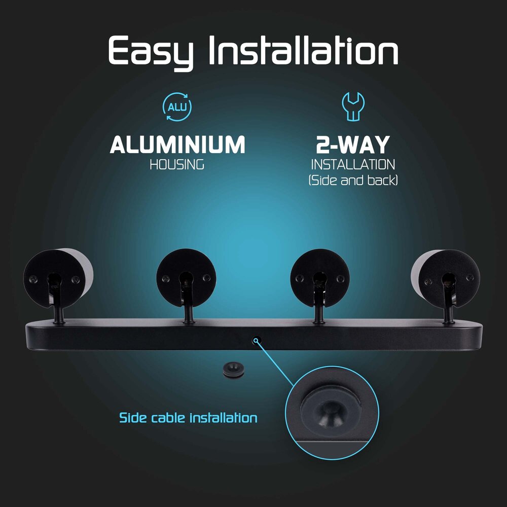 Ledvion LED Deckenstrahler Schwarz 4-licht - Dimmbar - 3W - 2700K - Neigbar