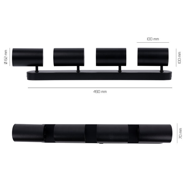Ledvion LED Deckenstrahler Schwarz 4-licht - Dimmbar - 3W - 2700K - Neigbar