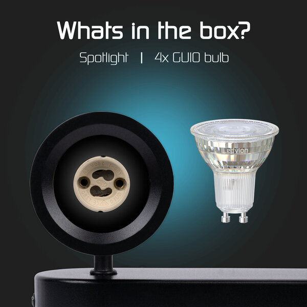 Ledvion LED Deckenstrahler Schwarz 4-licht - Dimmbar - 3W - 2700K - Neigbar