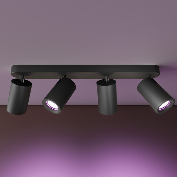 Ledvion LED Deckenstrahler Schwarz 4-licht - Dimmbar - 4,9W - RGB+CCT - Neigbar