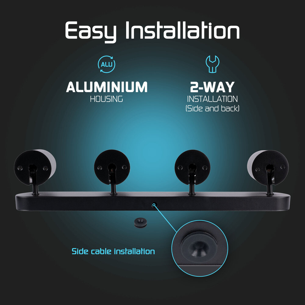 Ledvion LED Deckenstrahler Schwarz 4-licht - Dimmbar - 4,9W - RGB+CCT - Neigbar