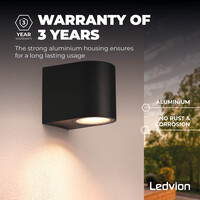 Ledvion Dimmbare LED Wandleuchte - Sacramento - 3W - 2700K - Schwarz